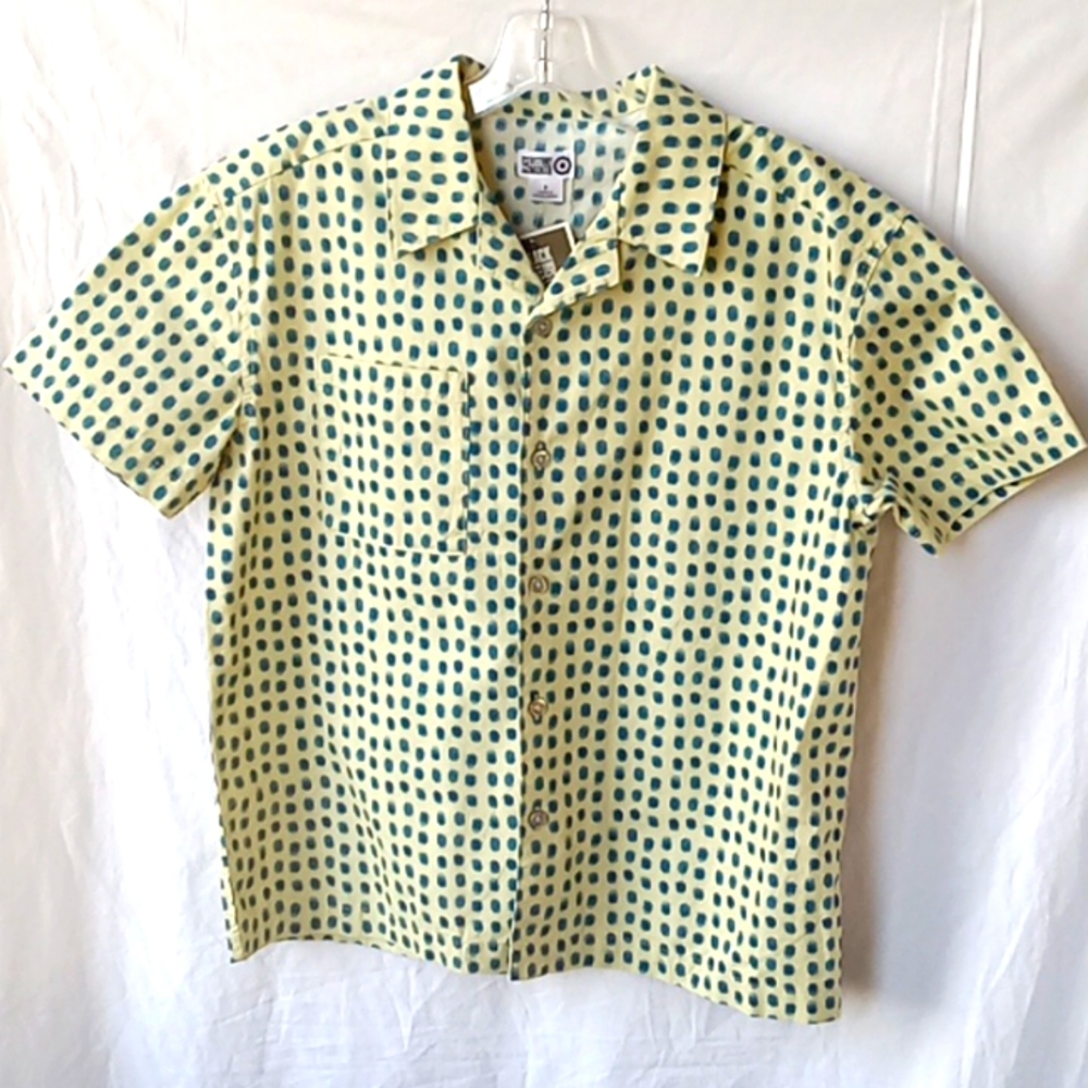 House of Aama Short sleeve Button Down Shirt Size S Unisex Green Polka-dot